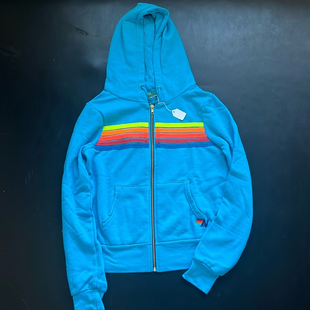 Aviator Nation 5 stripe aqua hoodie